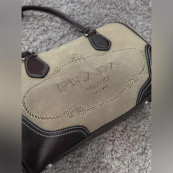 Authentic Prada Tan and Brown Shoulder Bag Vintage - Picture 3 of 14
